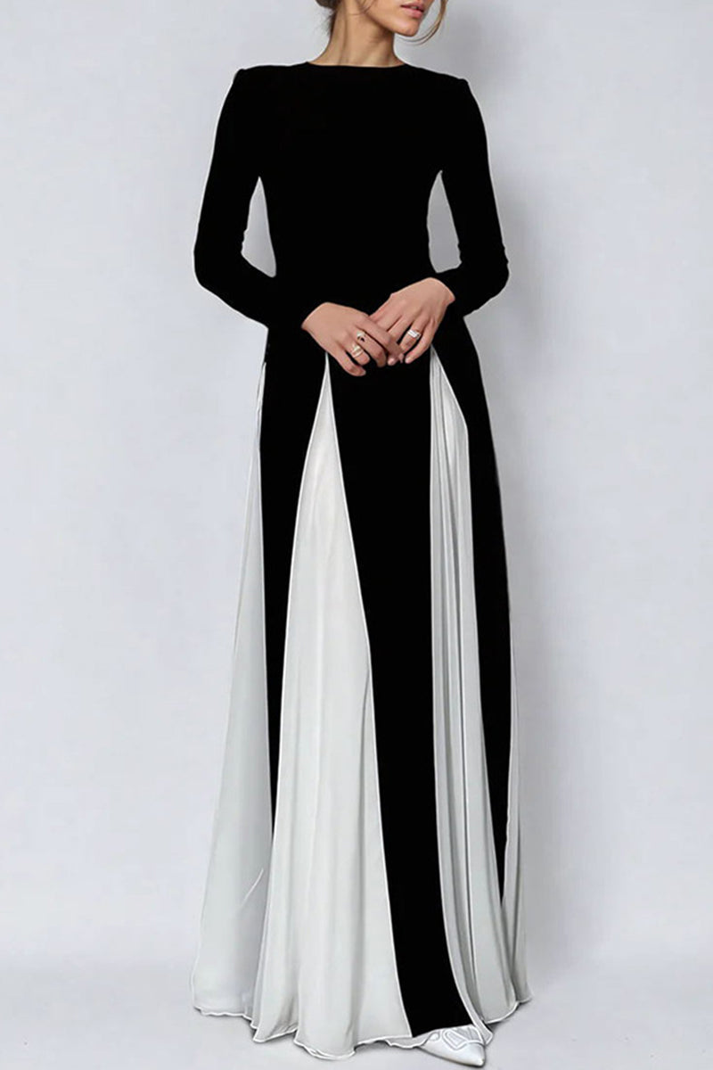 Antonia® | Elegant long dresses with solid color contrast and O-neck