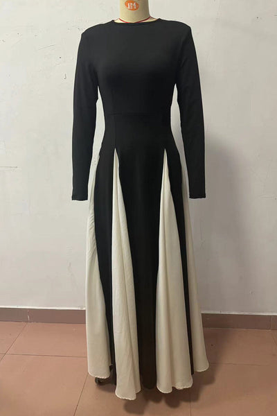 Antonia® | Elegant long dresses with solid color contrast and O-neck