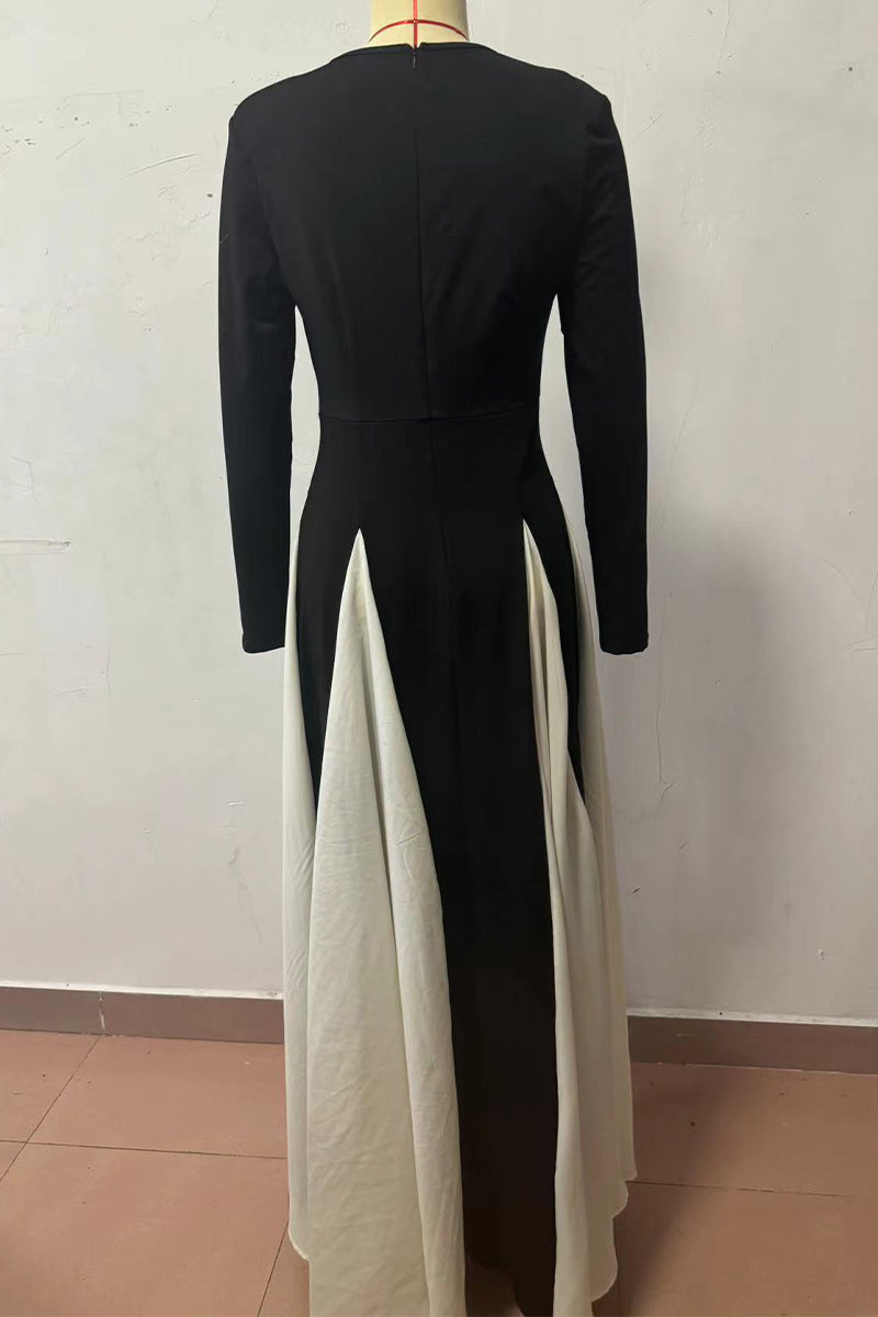 Antonia® | Elegant long dresses with solid color contrast and O-neck