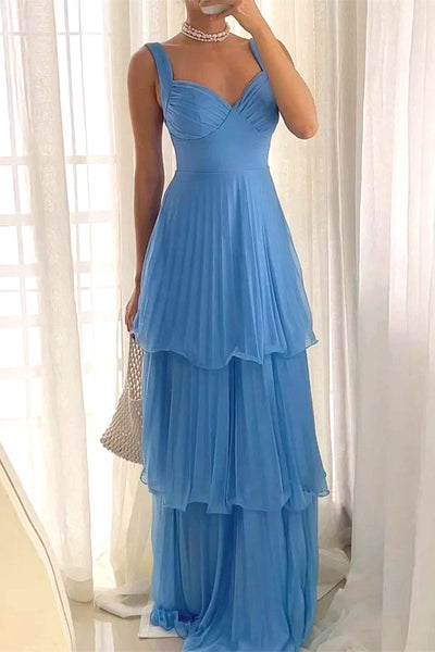 Ana® | Sexy solid color pleated long dresses with V-neck