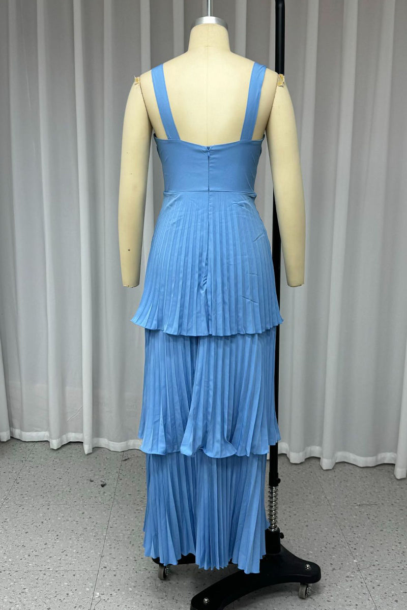 Ana® | Sexy solid color pleated long dresses with V-neck