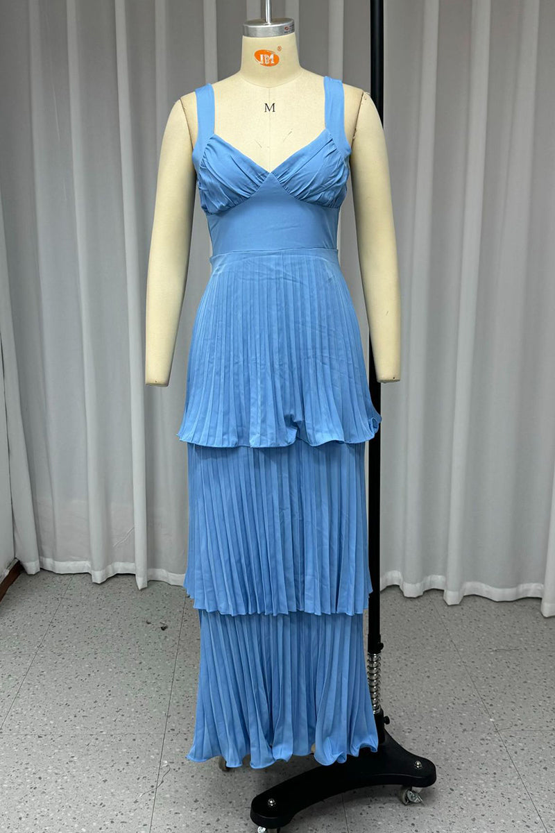 Ana® | Sexy solid color pleated long dresses with V-neck