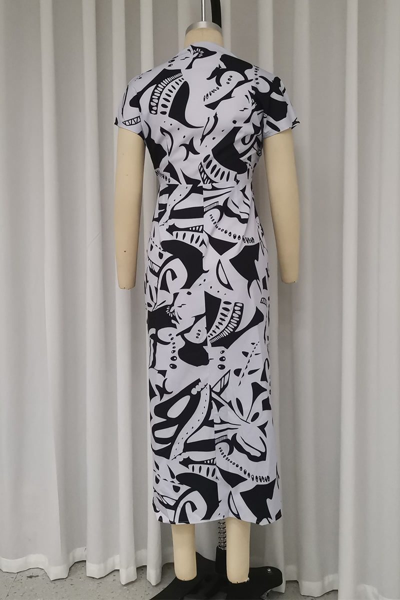 Alondra® | Casual street dresses with geometric print with slit, V-neck and one-tier skirt