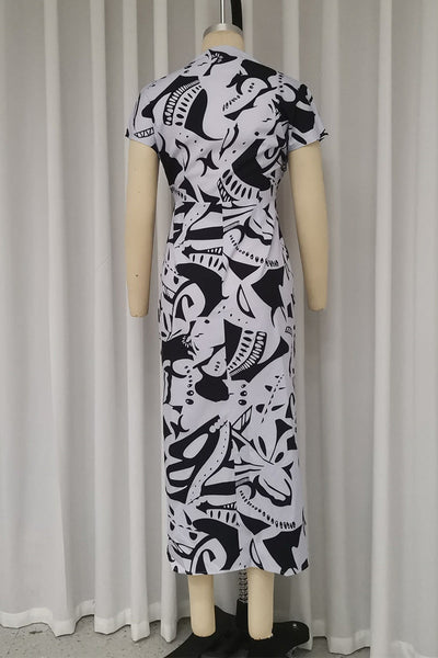Alondra® | Casual street dresses with geometric print with slit, V-neck and one-tier skirt