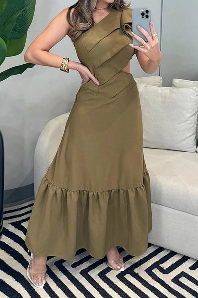 Alessandra® | Elegant hollow out pleated ruffle dresses with slant shoulder