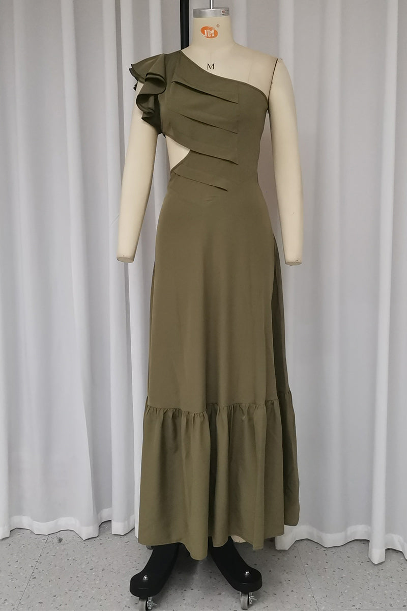 Alessandra® | Elegant hollow out pleated ruffle dresses with slant shoulder