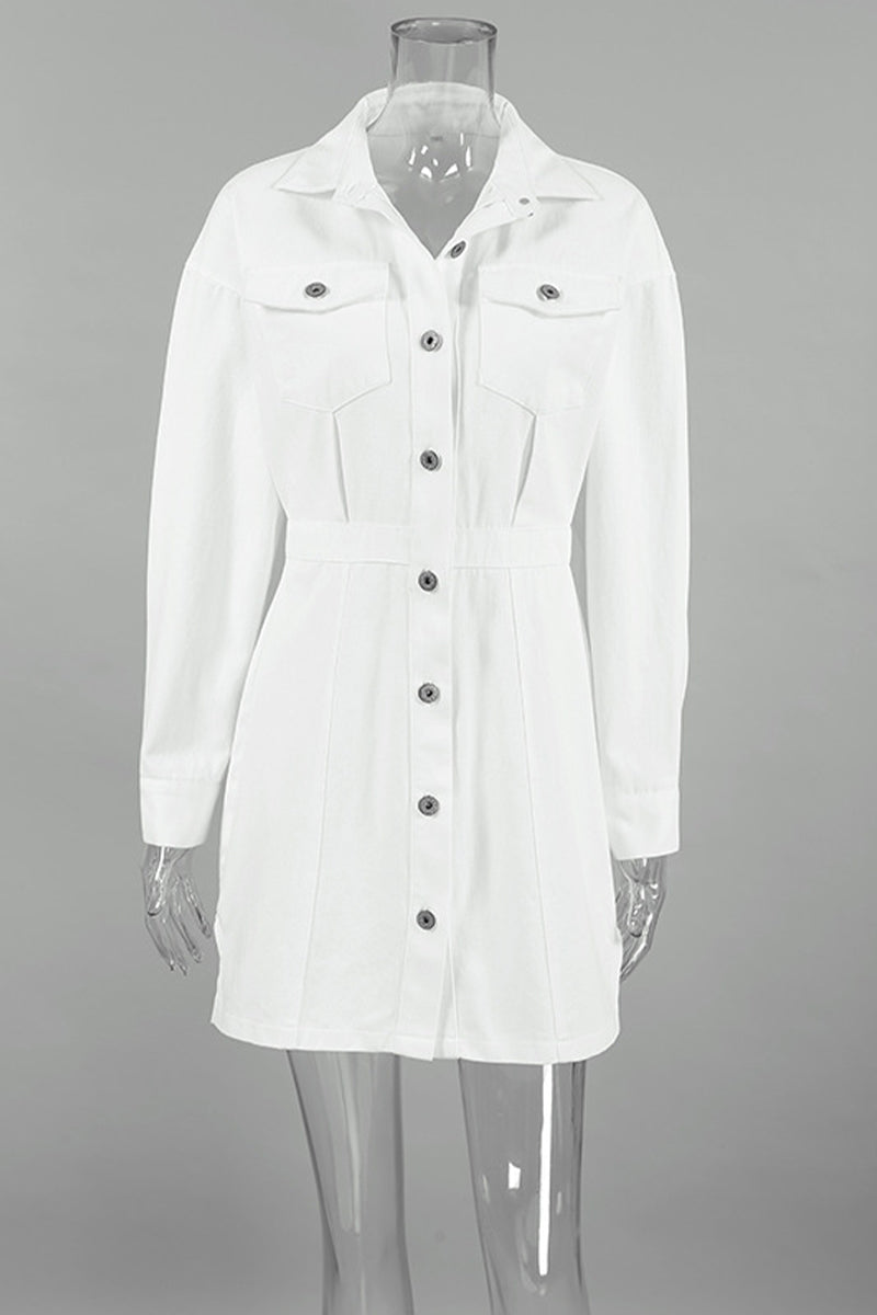 Alicia® | Casual everyday dresses with buttons and patchwork slit, turn-down collar, A-line