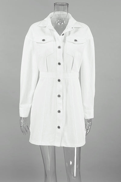 Alicia® | Casual everyday dresses with buttons and patchwork slit, turn-down collar, A-line