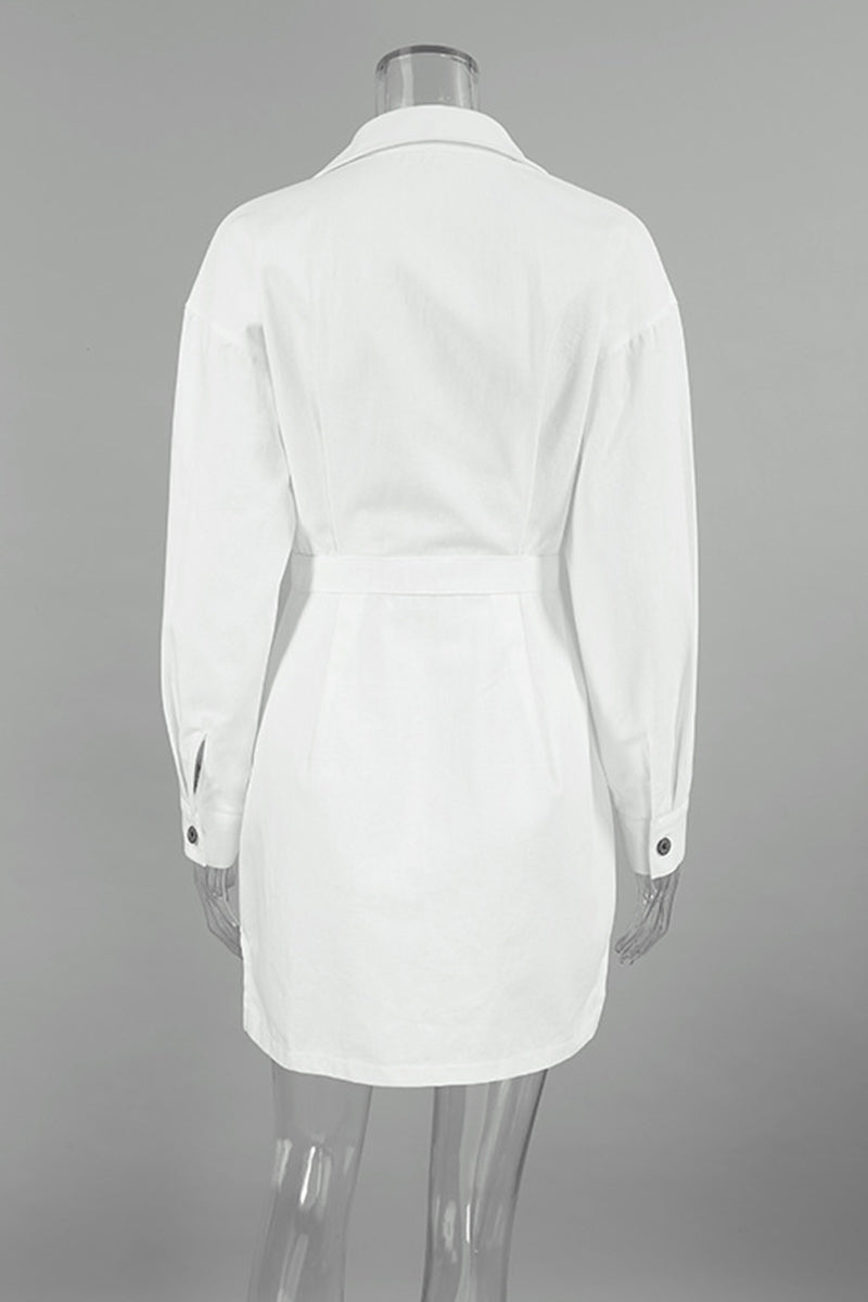 Alicia® | Casual everyday dresses with buttons and patchwork slit, turn-down collar, A-line