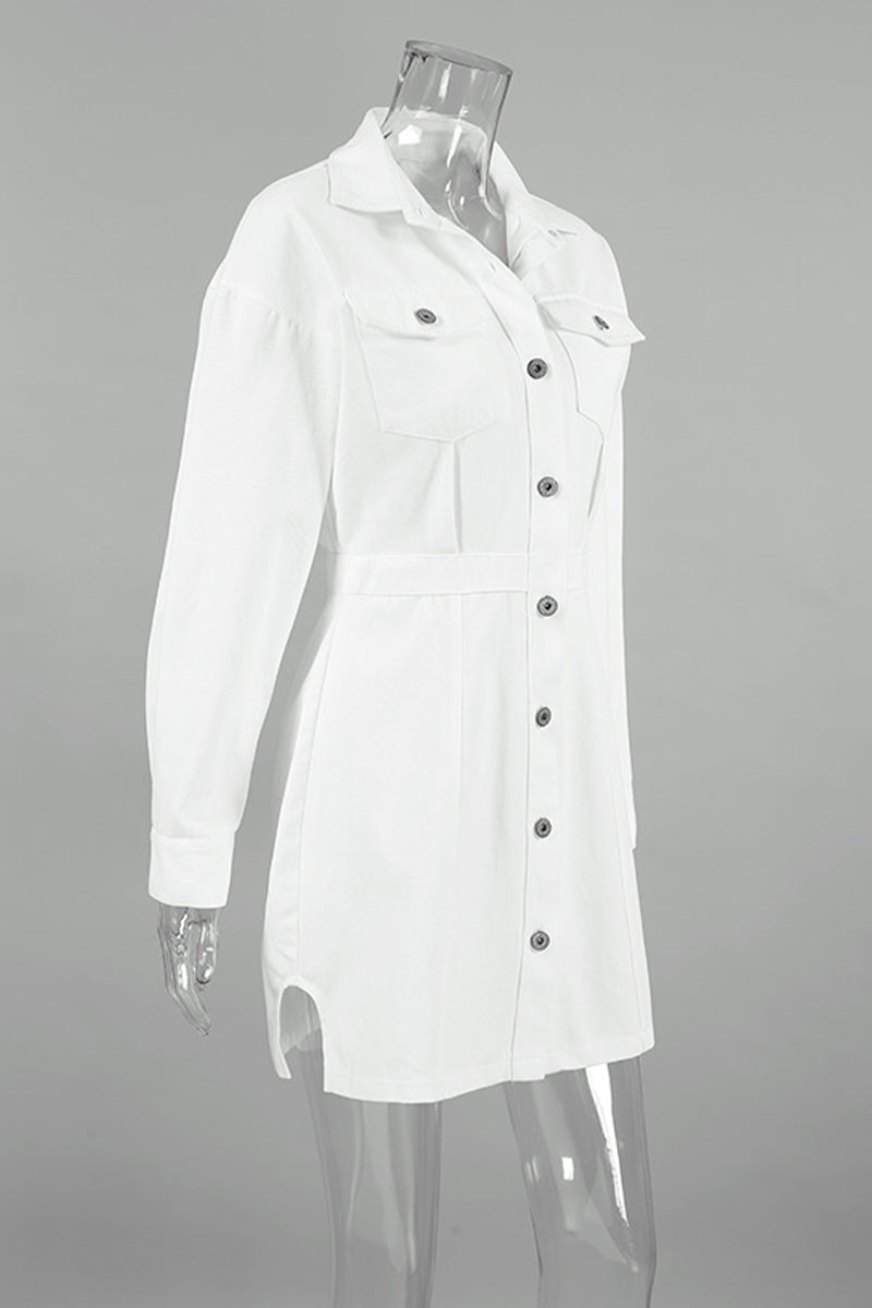 Alicia® | Casual everyday dresses with buttons and patchwork slit, turn-down collar, A-line