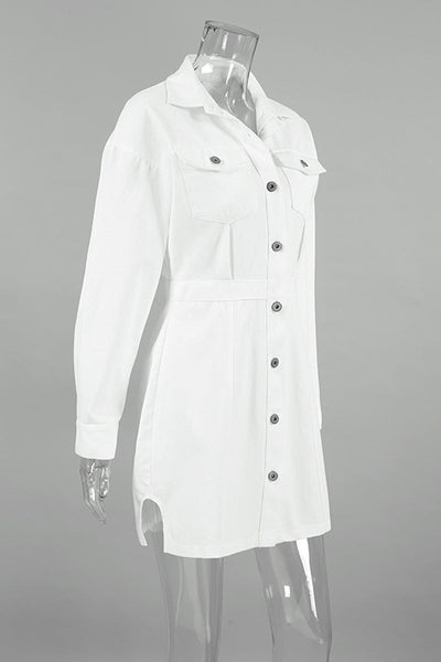 Alicia® | Casual everyday dresses with buttons and patchwork slit, turn-down collar, A-line