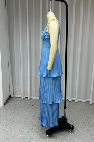 Ana® | Sexy solid color pleated long dresses with V-neck