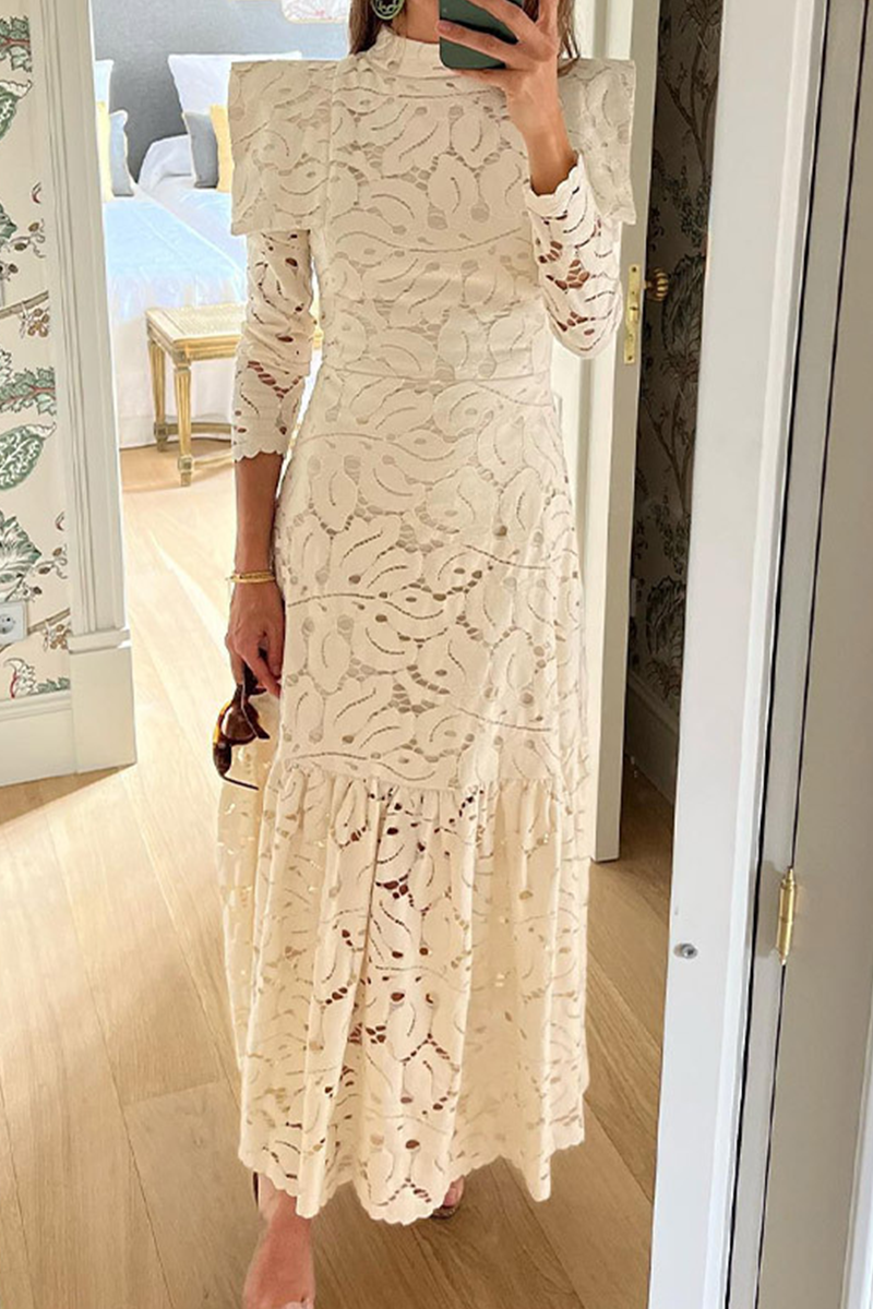 Ruth® | Elegant lace patchwork dresses with half turtleneck and waist skirt