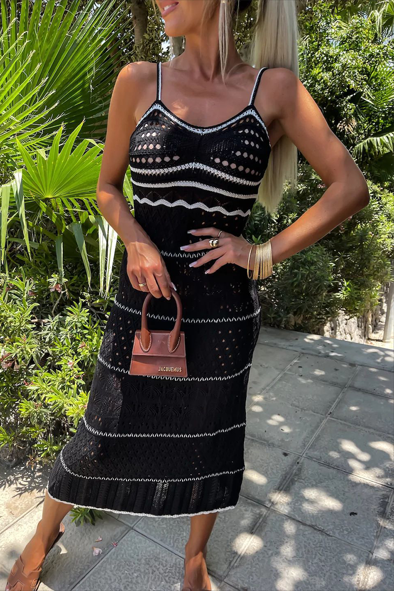 Olivia® | Sexy woven contrast V-neck sling dresses