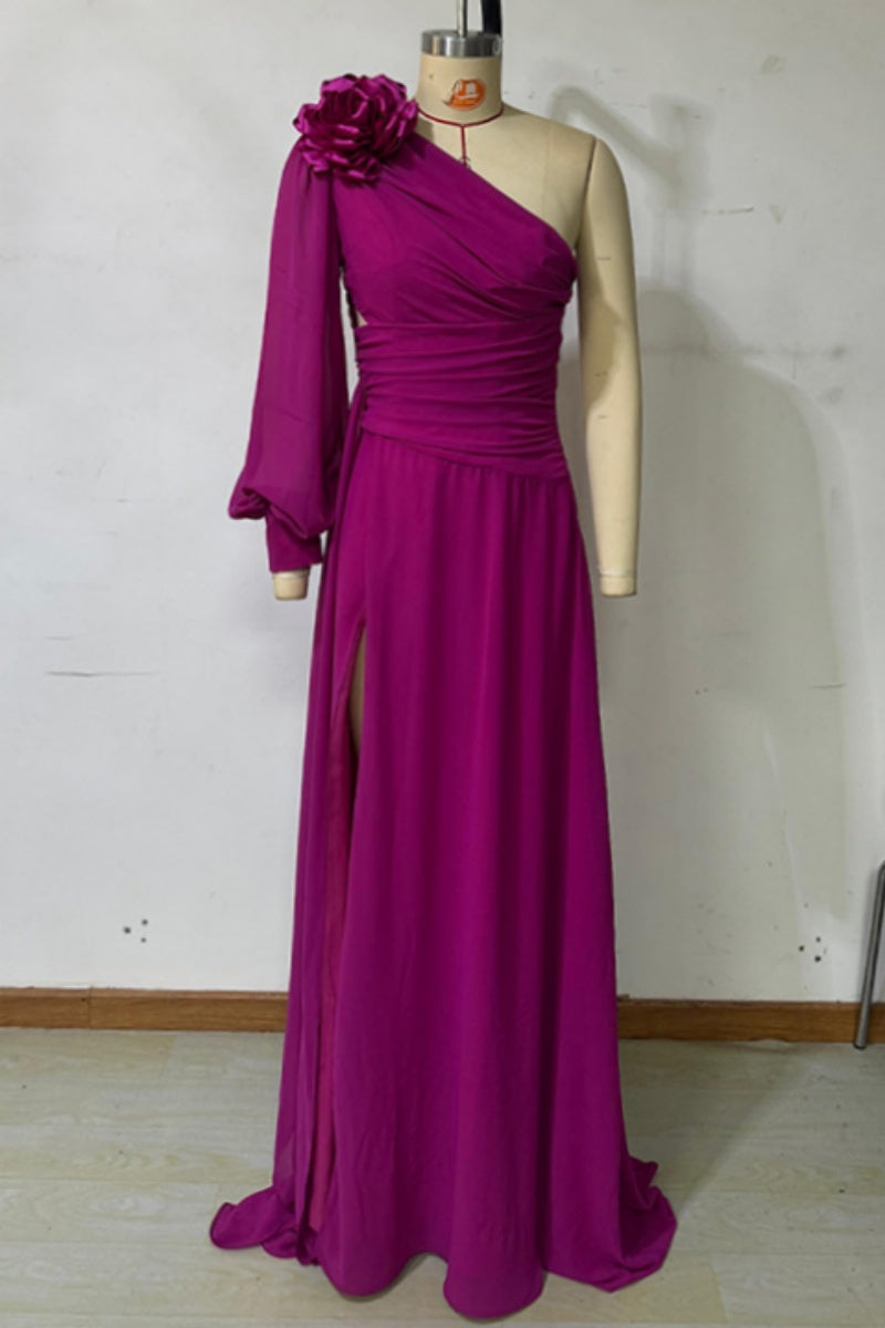 Cassandra® | Sexy formal floral, hollow out, backless, slit, slanted collar, long dresses