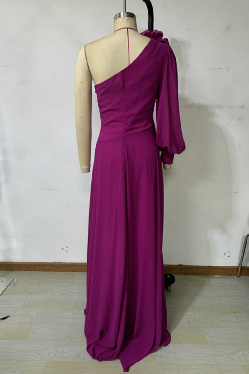 Cassandra® | Sexy formal floral, hollow out, backless, slit, slanted collar, long dresses