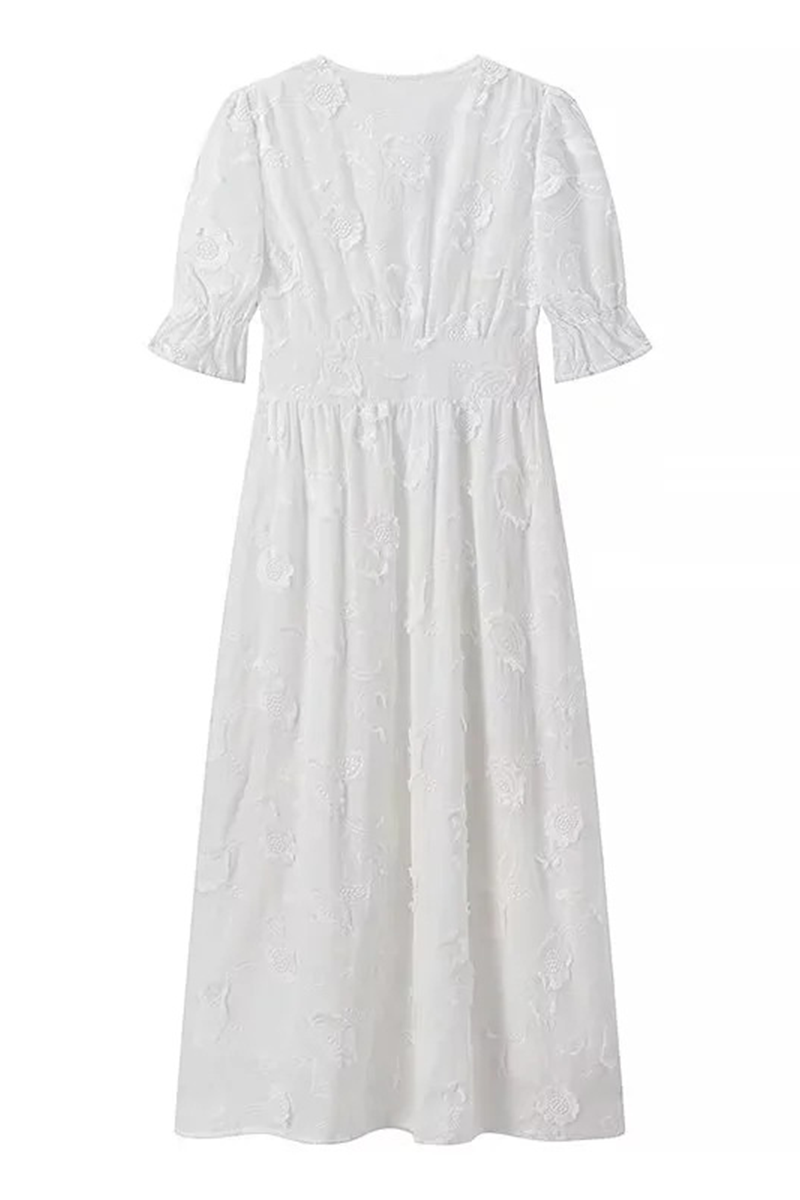 Ivette® | Casual A-line holiday dresses with jacquard buckle and V-neck