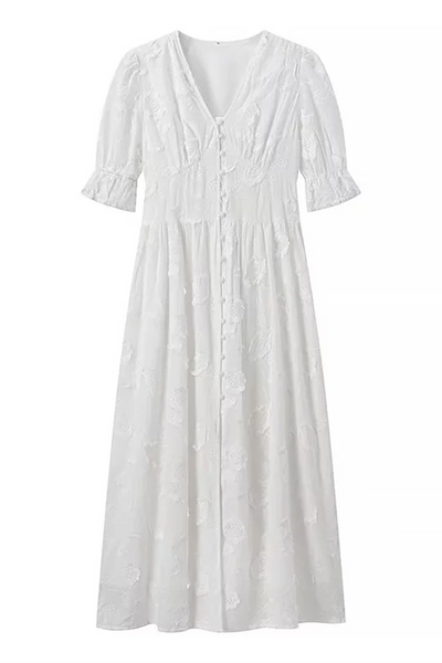 Ivette® | Casual A-line holiday dresses with jacquard buckle and V-neck