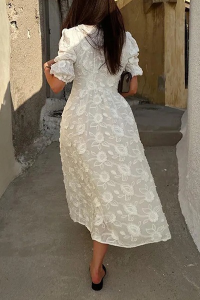 Ivette® | Casual A-line holiday dresses with jacquard buckle and V-neck