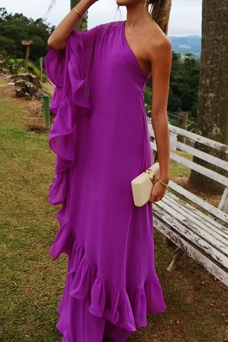 Genoveva® | Sexy ruffle irregular slanted shoulder irregular dresses