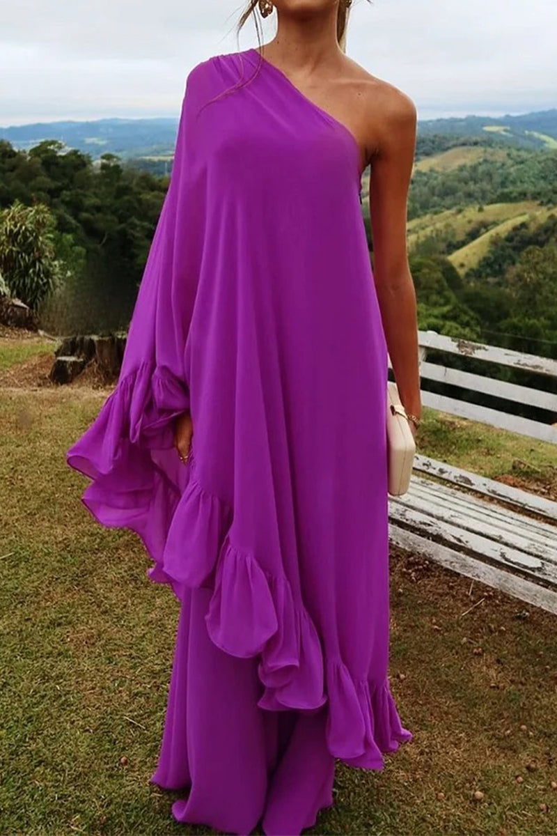 Genoveva® | Sexy ruffle irregular slanted shoulder irregular dresses