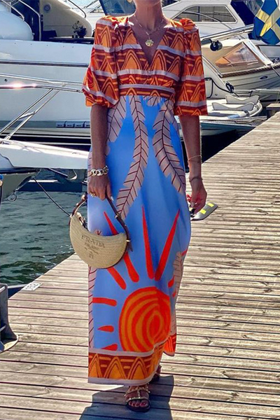Erika® | Elegant floral print backless V-neck dresses for vacation