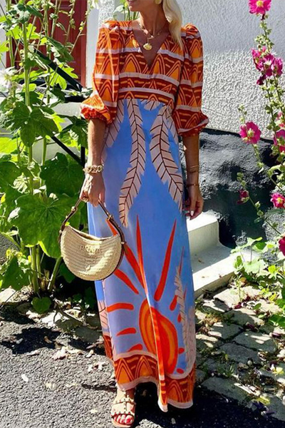 Erika® | Elegant floral print backless V-neck dresses for vacation