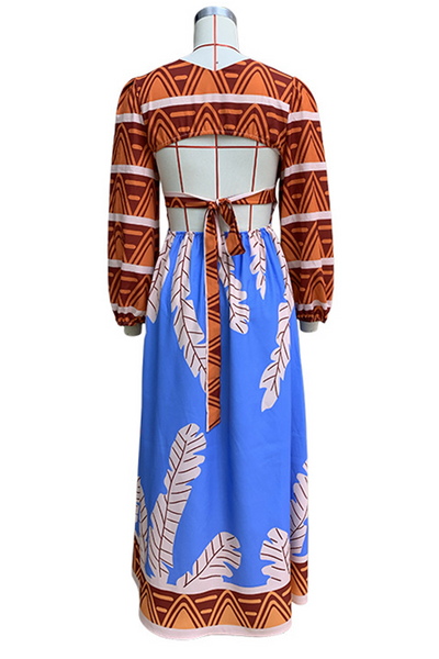 Erika® | Elegant floral print backless V-neck dresses for vacation