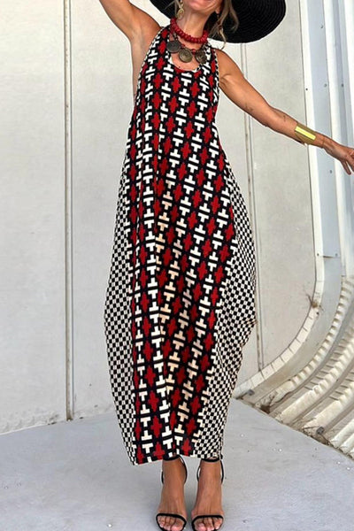 Eliana® | Casual printed backless scoop neck long dresses