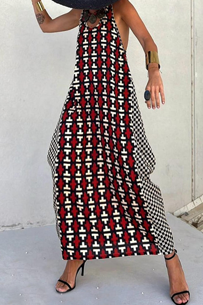 Eliana® | Casual printed backless scoop neck long dresses