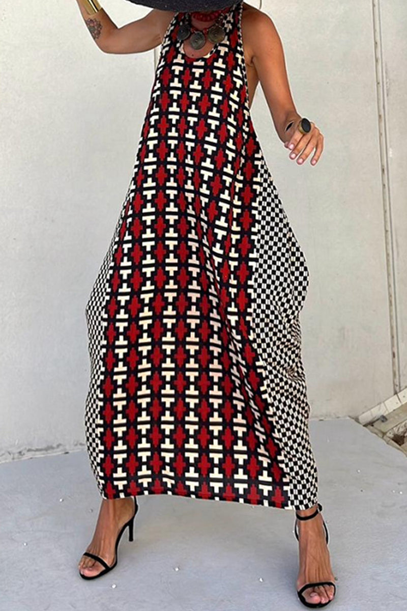 Eliana® | Casual printed backless scoop neck long dresses