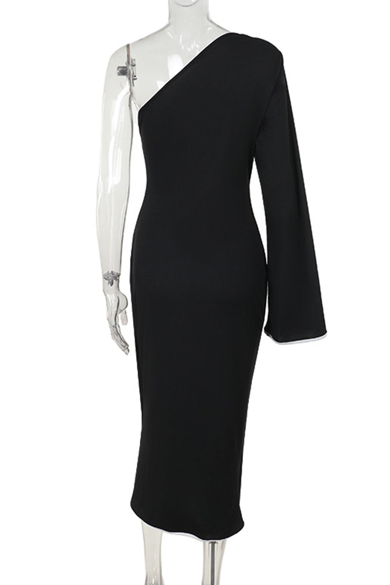 Elizabeth® | Elegant patchwork dresses with a backless strap design and a contrasting slanted collar