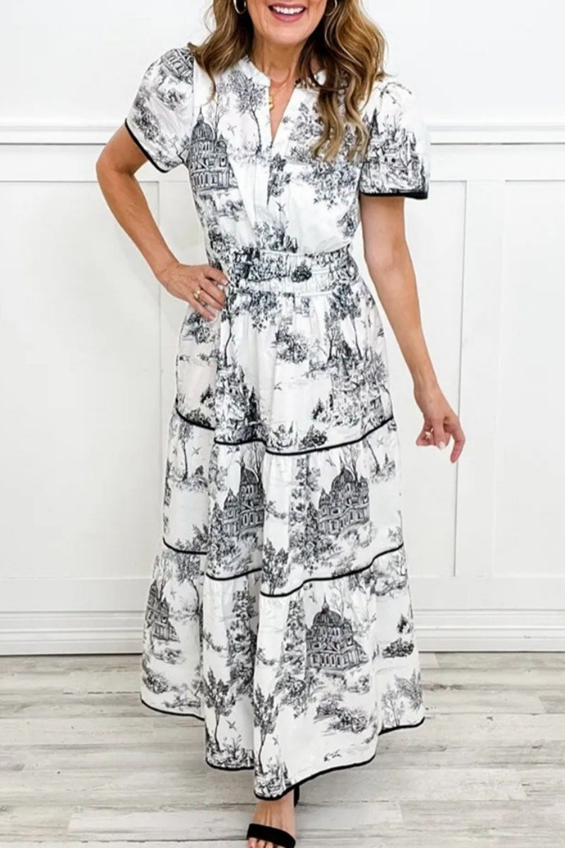 Elena® | Casual printed, long basic dresses with a V-neck