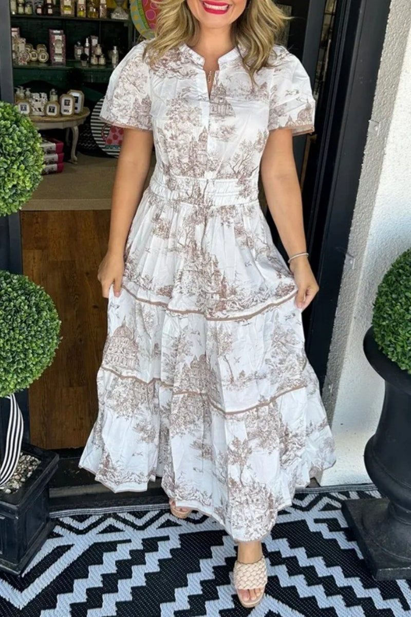 Elena® | Casual printed, long basic dresses with a V-neck