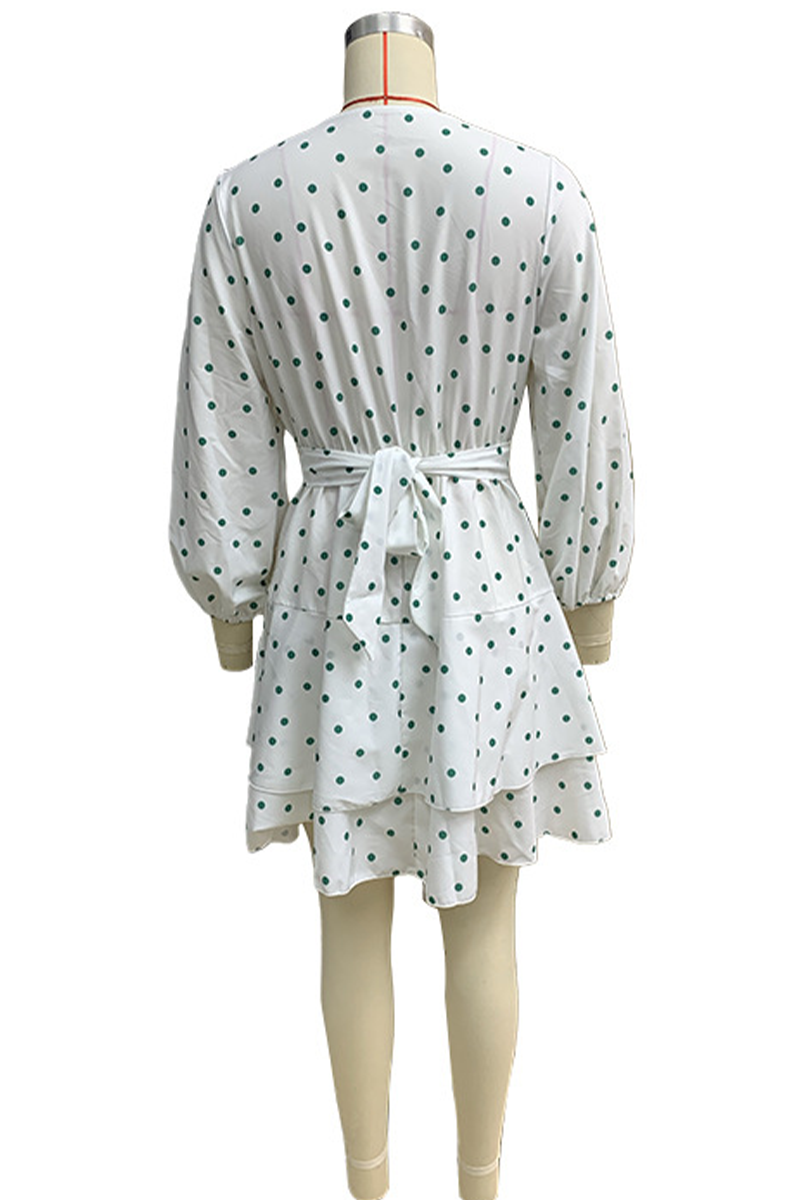 Cecilia® | Casual polka dot street cake skirt dresses with lace up and V neck
