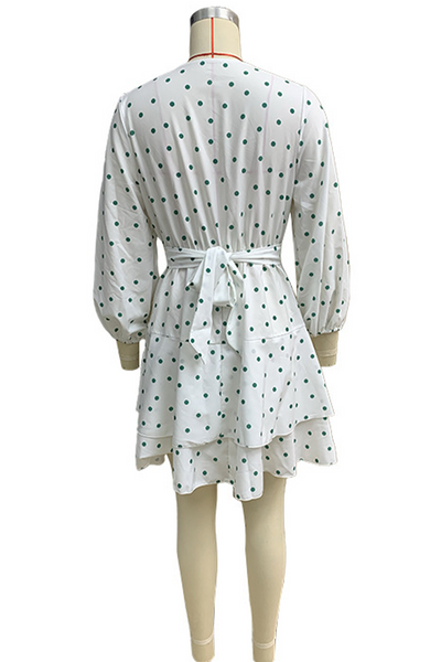 Cecilia® | Casual polka dot street cake skirt dresses with lace up and V neck