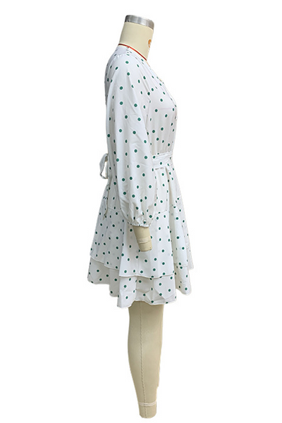 Cecilia® | Casual polka dot street cake skirt dresses with lace up and V neck