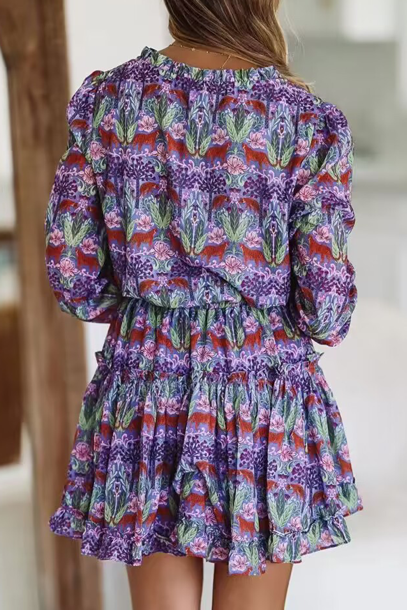Antonia® | Elegant A-line dresses with floral print and lace-up, ruffles and O-neck