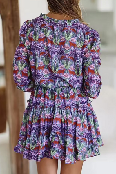 Antonia® | Elegant A-line dresses with floral print and lace-up, ruffles and O-neck