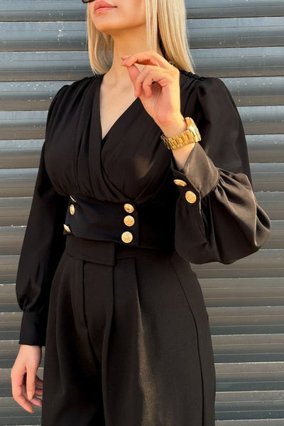 Adelaida® | Daily Elegant Solid Color Button Up V Neck Blouses (4 Colors)