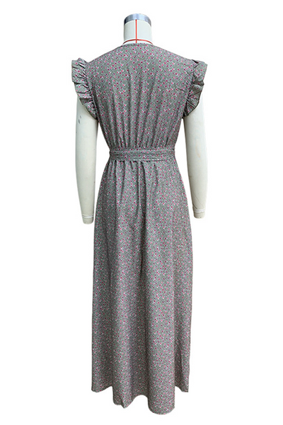 Yolanda® | Casual floral print street dresses with pocket ruffles and A-line V-neck