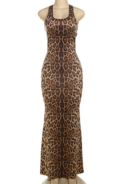 Viviana® | Elegant backless long halterneck dresses with leopard print and patchwork