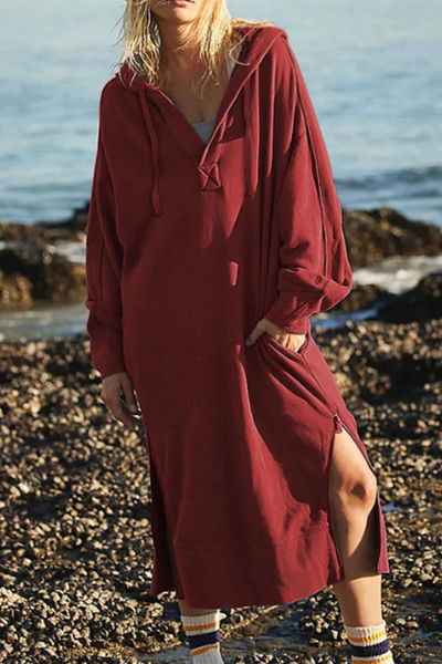 Josefina® | Casual daily long sleeve dresses with pocket slit and hood