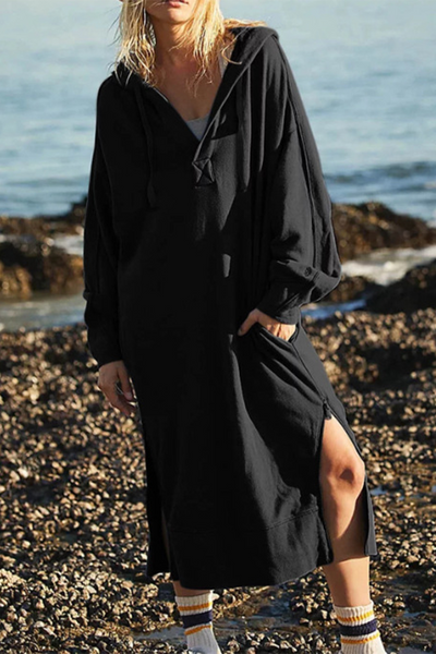 Josefina® | Casual daily long sleeve dresses with pocket slit and hood