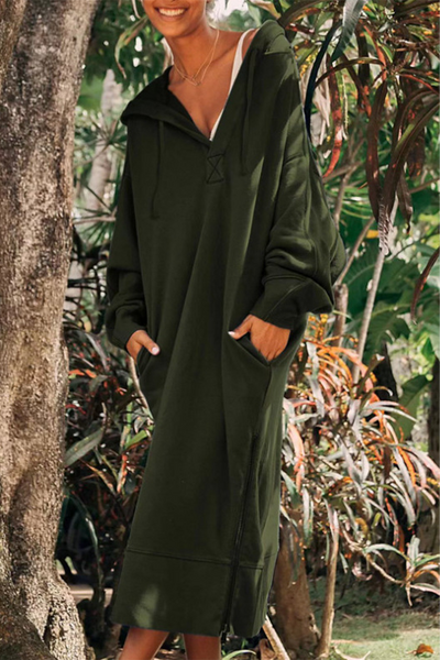Josefina® | Casual daily long sleeve dresses with pocket slit and hood