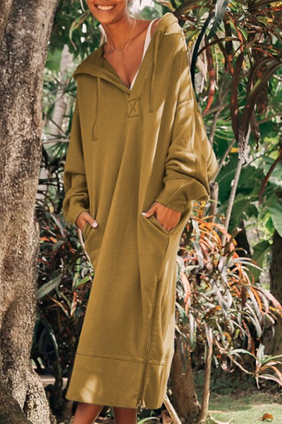 Josefina® | Casual daily long sleeve dresses with pocket slit and hood