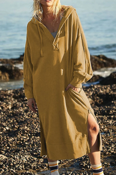 Josefina® | Casual daily long sleeve dresses with pocket slit and hood