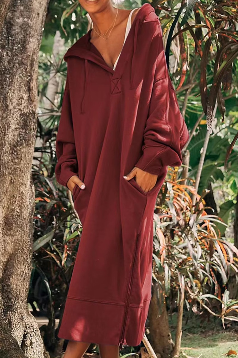 Josefina® | Casual daily long sleeve dresses with pocket slit and hood