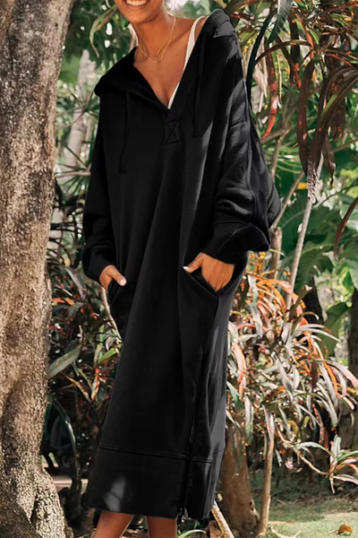 Josefina® | Casual daily long sleeve dresses with pocket slit and hood