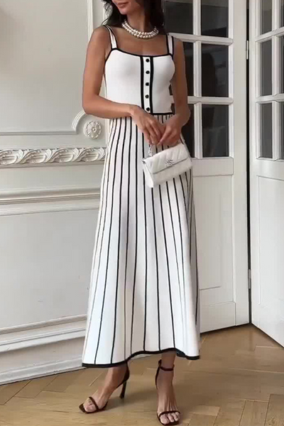 Samanta® | Sexy sling dresses with a striped pattern and a contrasting square neckline